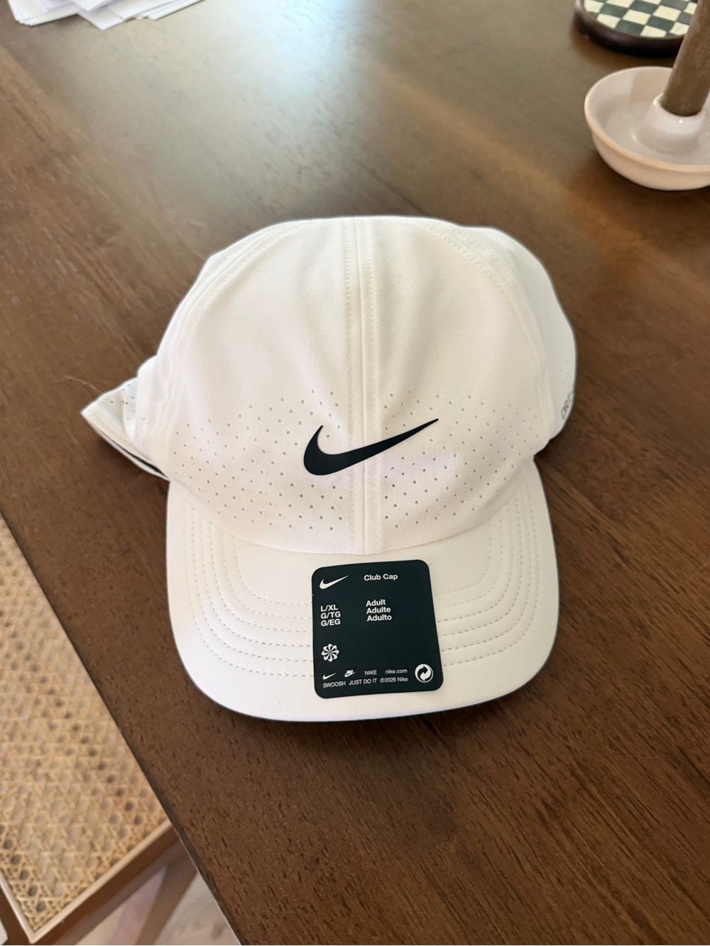 Nike White Cap with Black Swoosh - Men's Sport Hat